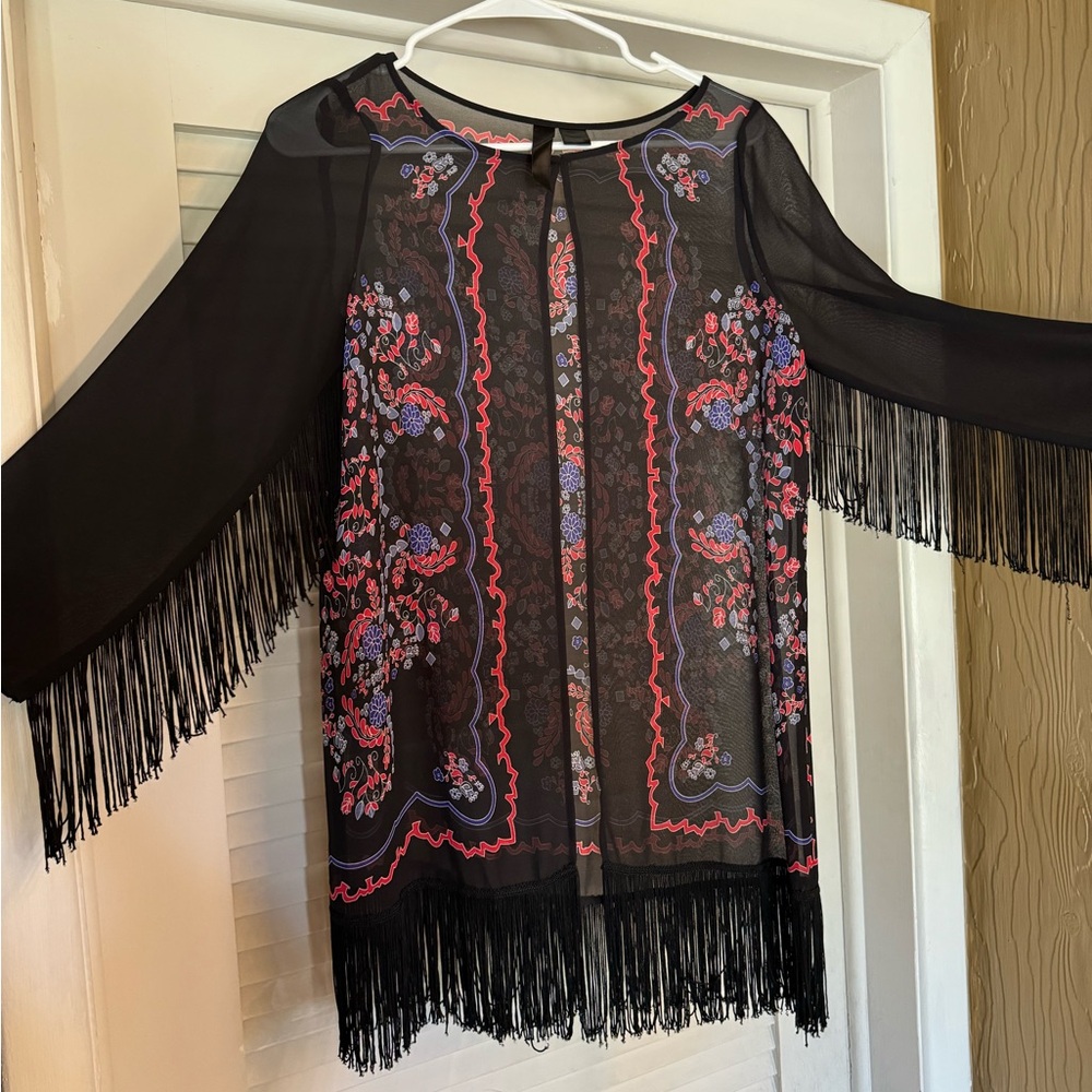 Black Sheer Kimono with Fringe